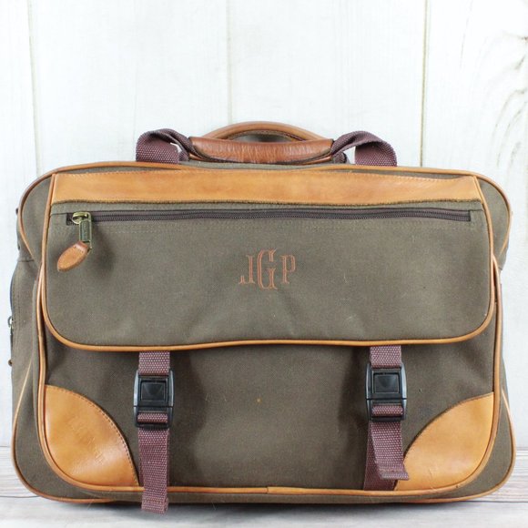 L.L. Bean Other - LL Bean Green Leather Brown Trim Embroidered "JGP" Messenger Bag Work
